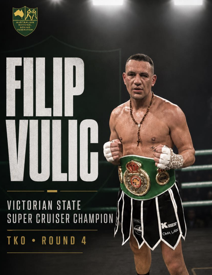 Filip Vulic wearing the Victorian State Super Cruiser championship belt
